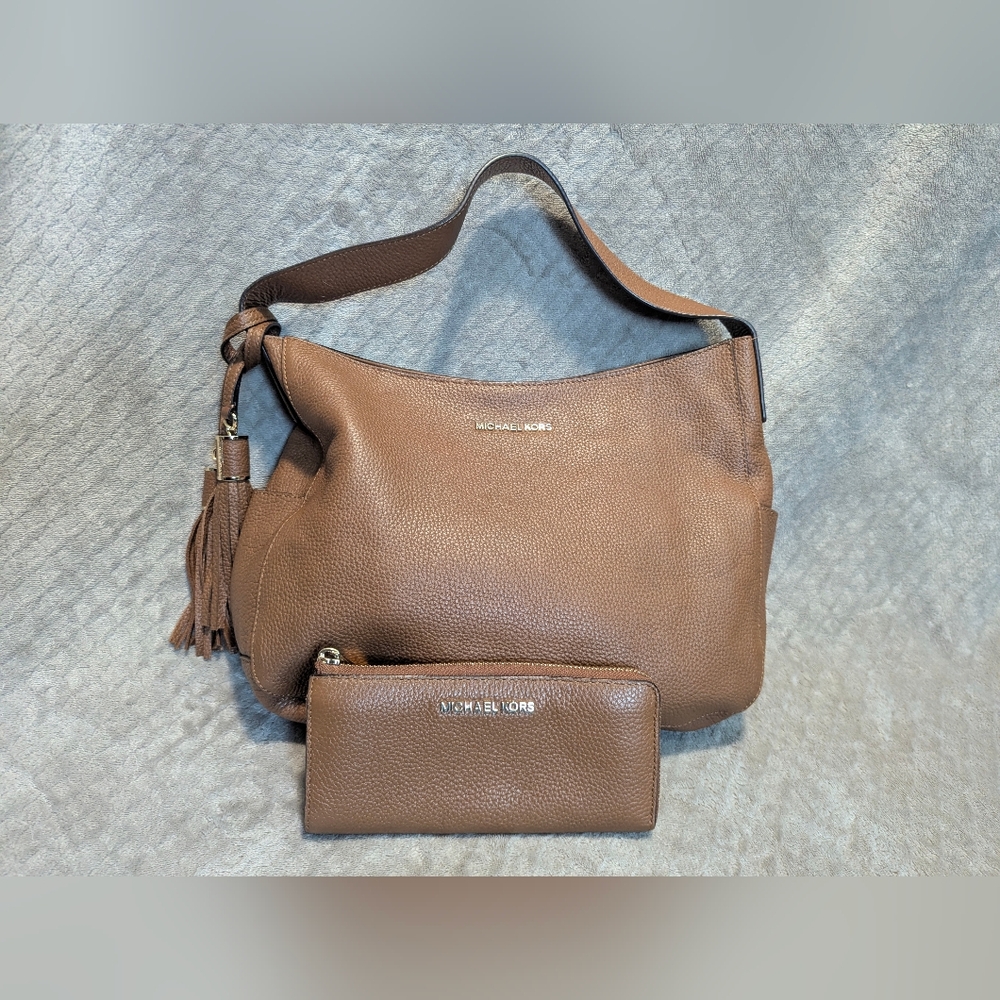 Michael Kors Brown Leather Shoulder Bag and Wallet Set